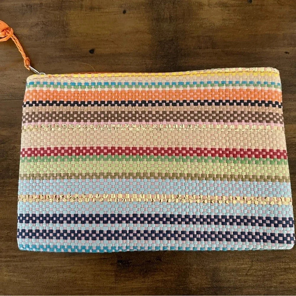 Women's Multicolor Zippered Paper Tassel Pouch GUC - Picture 3 of 7
